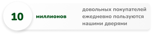 10 миллионов довольных покупателей ежедневно пользуются нашими дверями